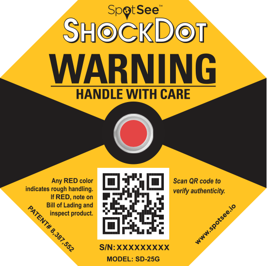Spotsee Shockwatch Shockdot schok indicator actief